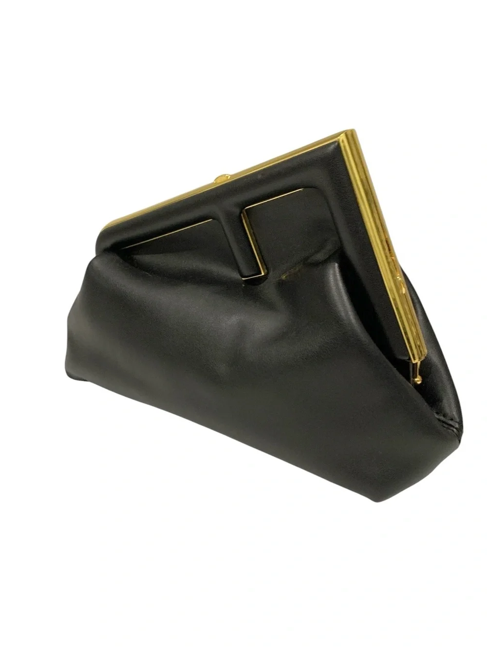 Black Frame-Top Leather Clutch with Gold Trim